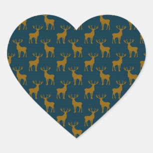 Deer Pattern Brown and Blue Heart Sticker