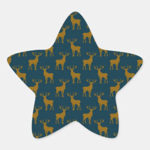 Deer Pattern Brown and Blue Star Sticker