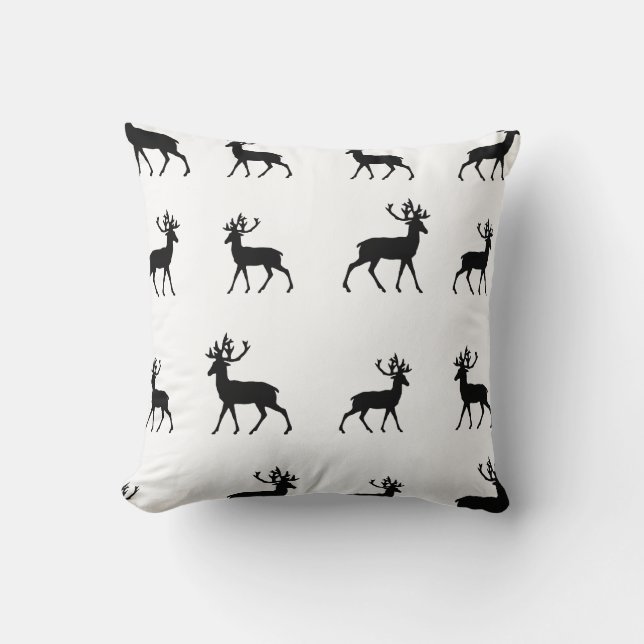 Deer pattern in Black and White Cushion (Front)