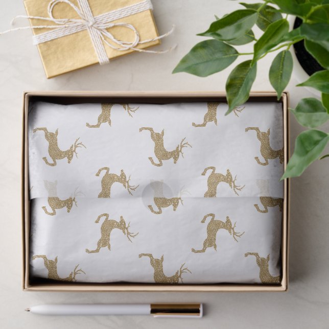 Deer Pattern In Faux Yellow Glitter Texture Look Tissue Paper (Gift)
