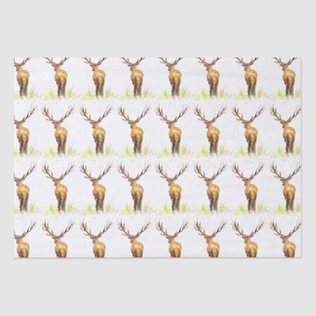 Deer Pattern Watercolor Rustic Christmas Brown Tissue Paper (Front)