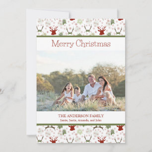  Deer Patterned Christmas Photo Holiday Card
