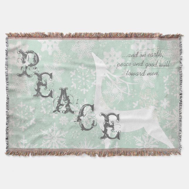 Deer Peace and Good Will Christmas Holiday Throw (Front)