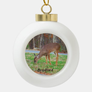 Deer, Personalise with name Ceramic Ball Christmas Ornament
