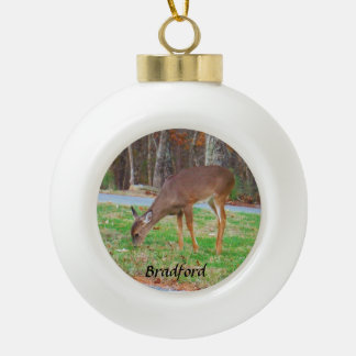 Deer, Personalise with name Ceramic Ball Christmas Ornament