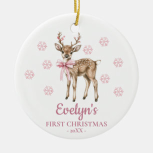 Deer Personalized Girl's First Christmas Ceramic Tree Decoration