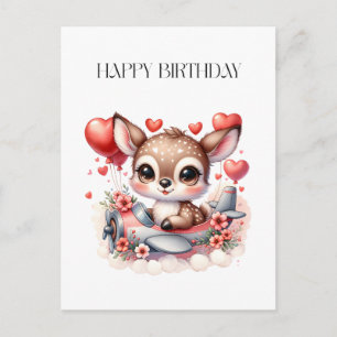 Deer Pilot Birthday Announcement Postcard