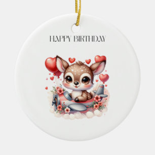 Deer Pilot Birthday Ceramic Tree Decoration