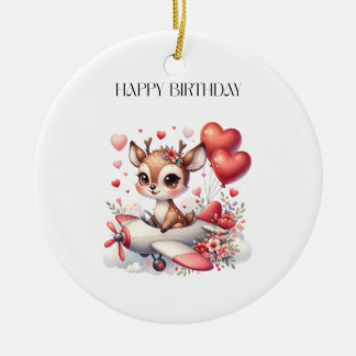 Deer Pilot Birthday Ceramic Tree Decoration