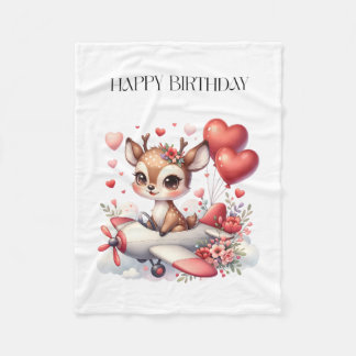 Deer Pilot Birthday Fleece Blanket