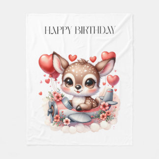 Deer Pilot Birthday Fleece Blanket