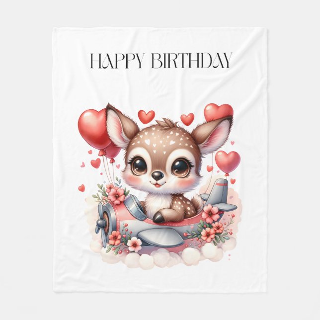 Deer Pilot Birthday Fleece Blanket (Front)