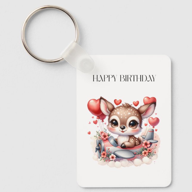 Deer Pilot Birthday Key Ring (Front)