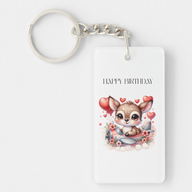 Deer Pilot Birthday Key Ring (Front)