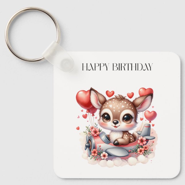 Deer Pilot Birthday Key Ring (Front)