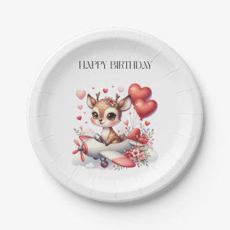 Deer Pilot Birthday Paper Plate