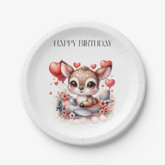 Deer Pilot Birthday Paper Plate