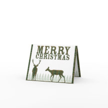 Deer & Pine Tree Plaid Christmas Card
