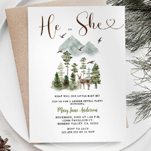 Deer Pine Trees Winter Gender Reveal Invitation