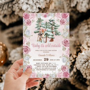 Deer Pink Baby Girl Shower Invitation