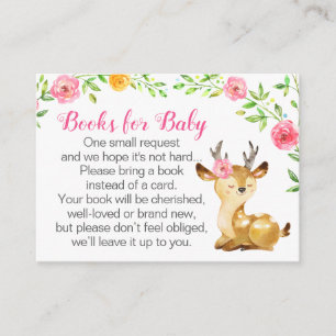 Deer Pink Floral Girl Books for Baby Book Request Enclosure Card