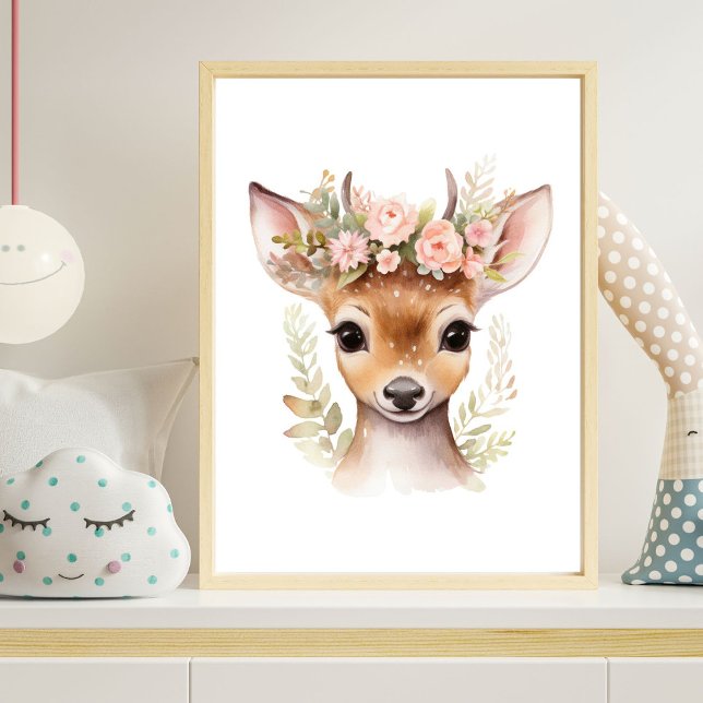 Deer Pink Floral Girl Nursery Print Poster (Creator Uploaded)