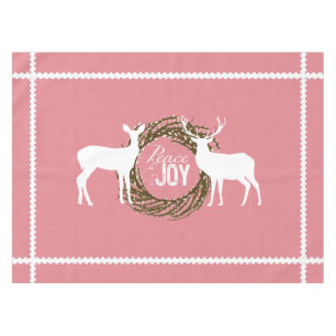 Deer Pink Peace Joy Wreath Tablecloth