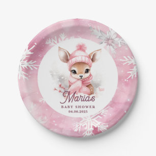 Deer Pink Winter Hat Scarf Custom Name Girl Party Paper Plate