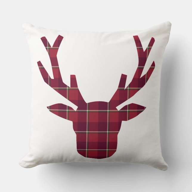 Deer Plaid Dark Red Burgundy Cushion (Front)
