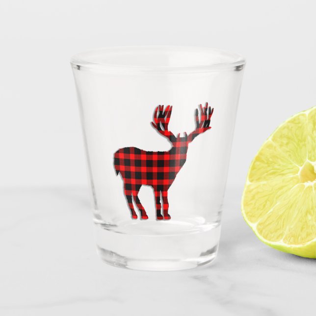 Deer Plaid Silhouette Shot Glass (Front)
