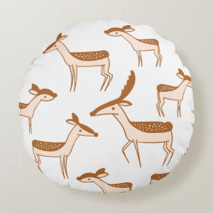 Deer Playing in the Snow Round Cushion
