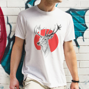 Deer portrait pencil drawing red circle T-shirt