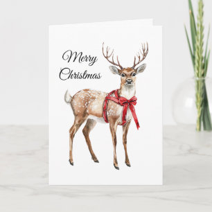 Deer Red Bows Christmas Card