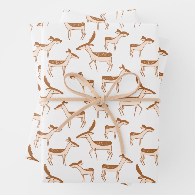 Deer & Reindeer Pattern Wrapping Paper Sheet (In situ)