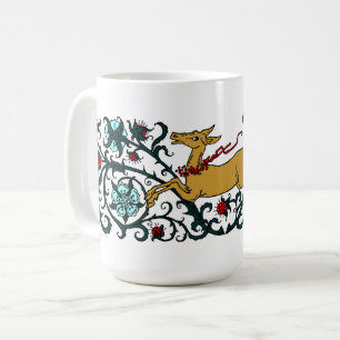 Deer Running Through Floral Foliage Coffee Mug