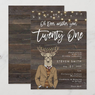 deer rustic wood lights 21st birthday invitation