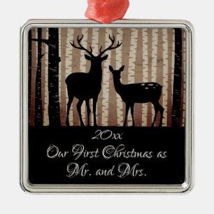 Deer Rustic Woodland First Christmas as Mr and Mrs Metal Tree Decoration
