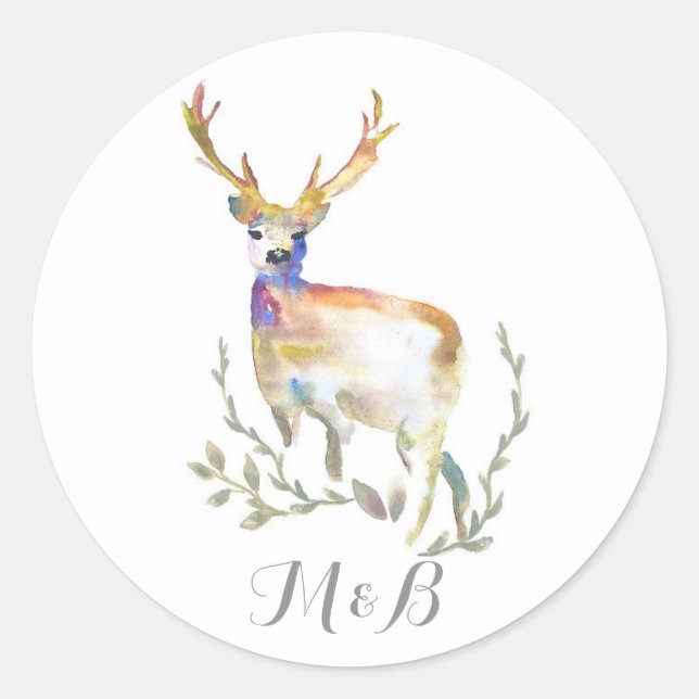 Deer Rustic Woodland Wedding Classic Round Sticker (Front)