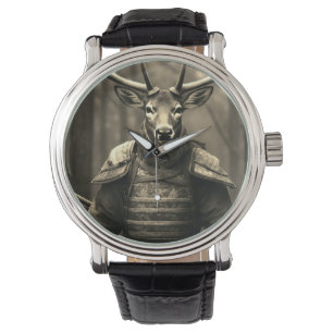 deer samurai  Battlefield black leather watch