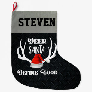 Deer Santa Define Good Christmas Hunting Antlers Large Christmas Stocking