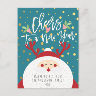 Deer Santa Merry Christmas Happy New Year Greeting Holiday Postcard