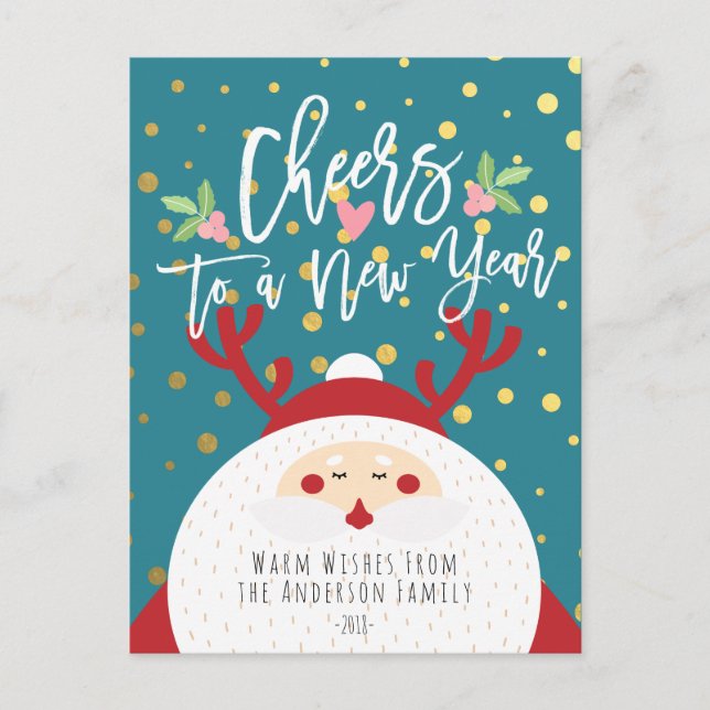 Deer Santa Merry Christmas Happy New Year Greeting Holiday Postcard (Front)