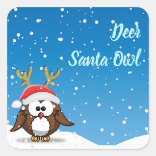 Deer Santa Owl Square Sticker