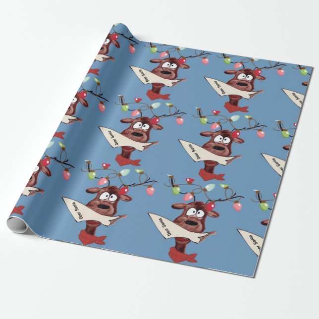 Deer Santa Wrapping Paper (Unrolled)