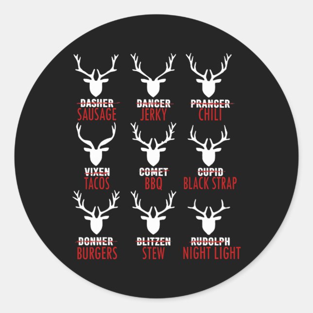 Deer Sausage Jerky Chilli Tacos Bbq  Classic Round Sticker (Front)