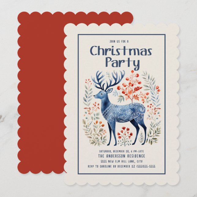 Deer Scandinavian Nordic Christmas Party Invitation (Front/Back)