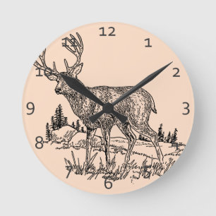 Deer Scene Round Clock