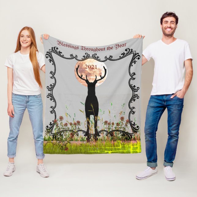 Deer Season Cabin  Customisable 2022 Throw Fleece Blanket (In Situ)