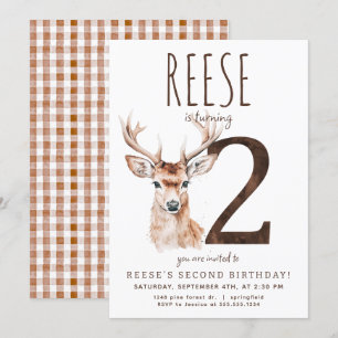 Deer Second Birthday Invitation