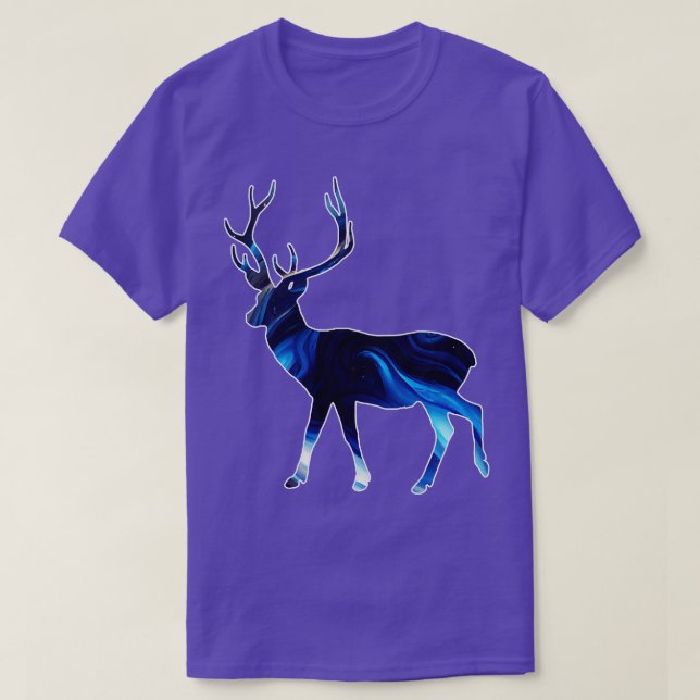 Deer Silhouette Abstract Indigo Blue Art T-Shirt (Design Front)